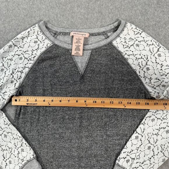 Philosophy Lace Raglan Sleeves Pullover Shirt Women's Small Heathered Gray Terry - Picture 7 of 8